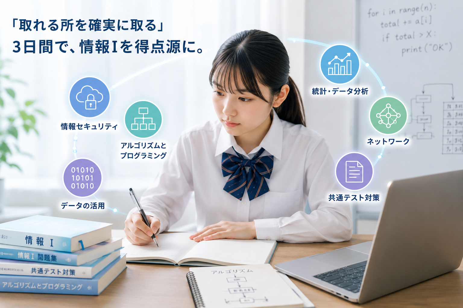 共通テスト情報Iを短期集中で得点源に変える対策コースのイメージ