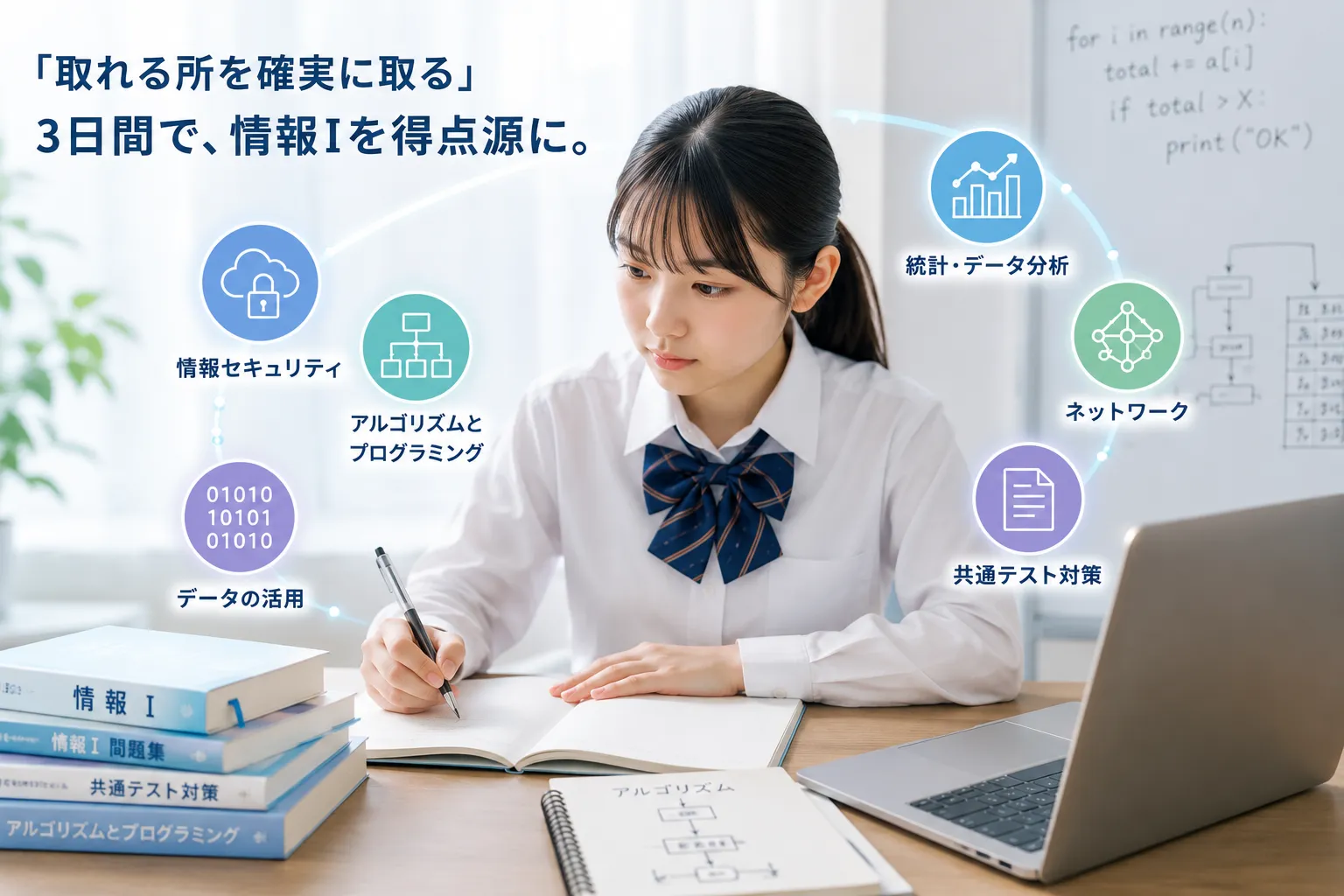 共通テスト情報Iを短期集中で得点源に変える対策コースのイメージ