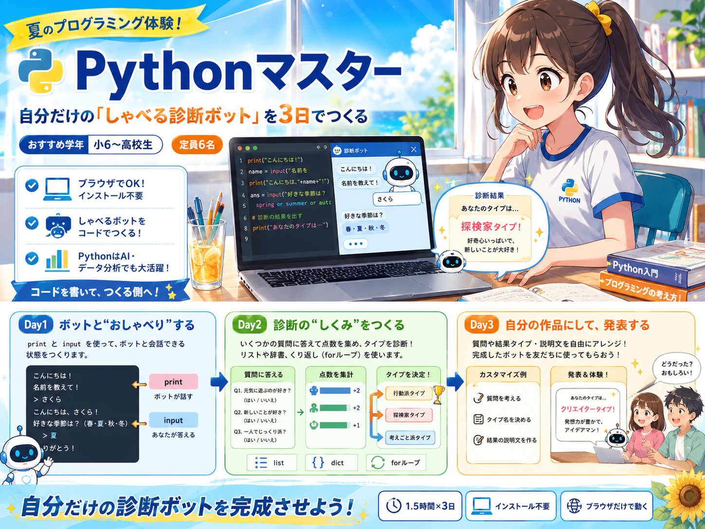 しゃべる診断ボットをPythonでつくるPythonマスターコースのイメージ