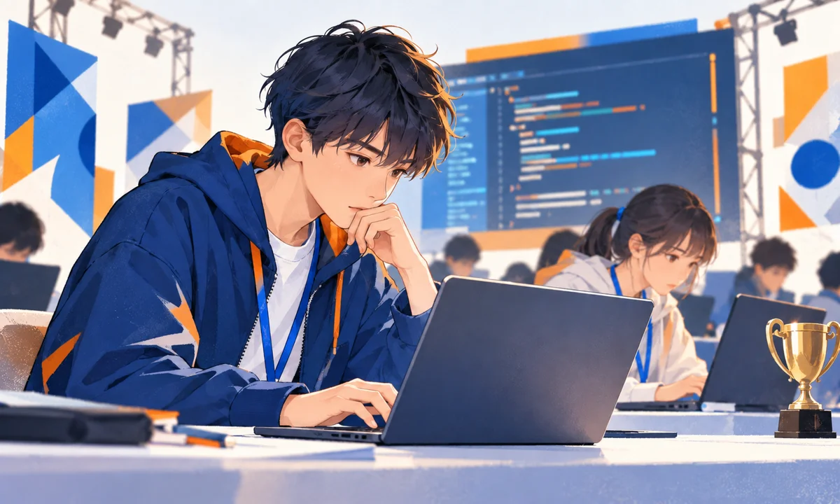 プログラミングコンテストに取り組む中高生のイメージイラスト