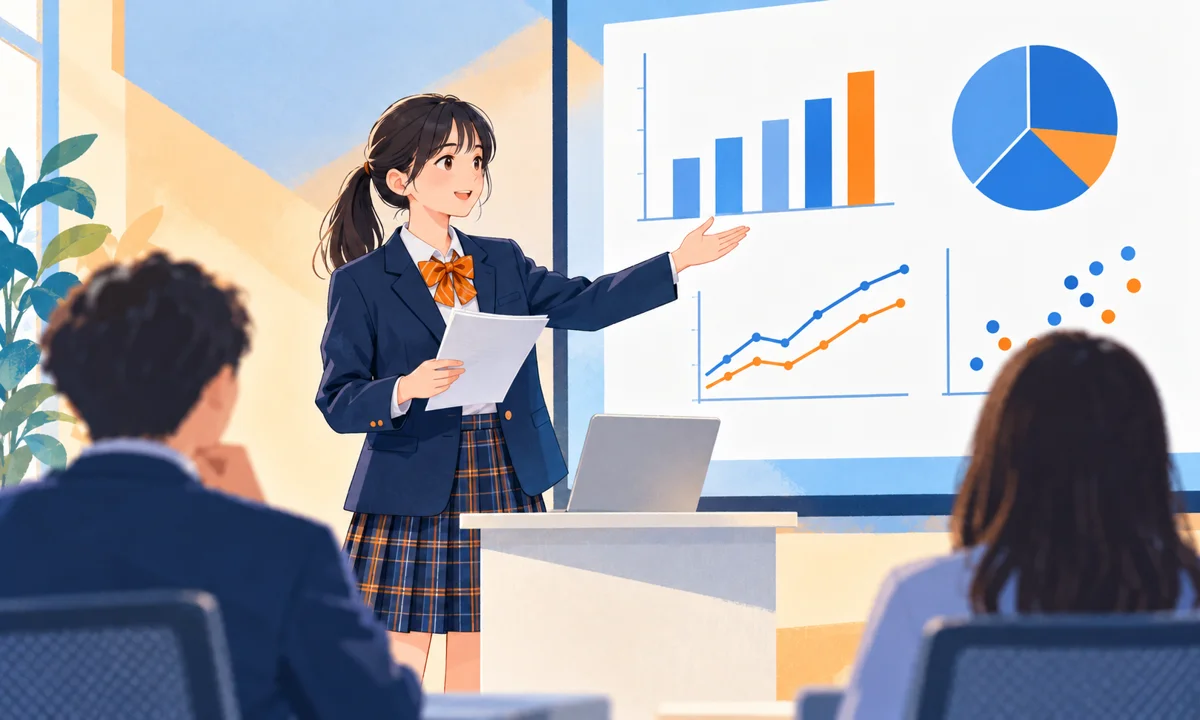 分析結果を発表する高校生のイメージイラスト